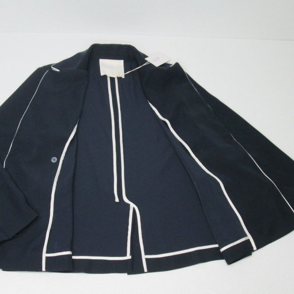 M.MARTIN Pleated Jacket Navy Fabric Blazer Size Women's L - Picture 5 of 8